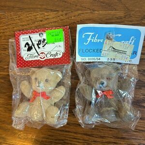 New in packaging old stock brown & tan flocked bears for crafts or toys